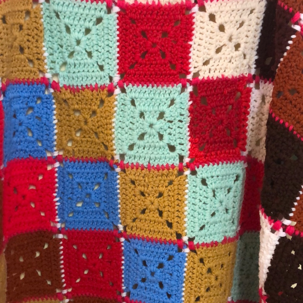 Vintage Granny Square Crochet Throw, Multi-color